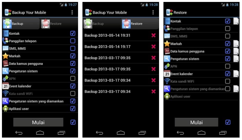 Tampilan Aplikasi Backup Your Mobile