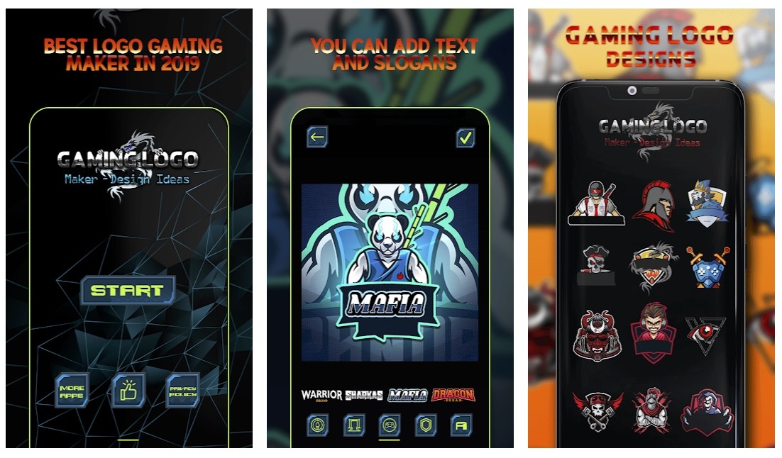Tampilan dan fitur Aplikasi Desain Logo Gaming