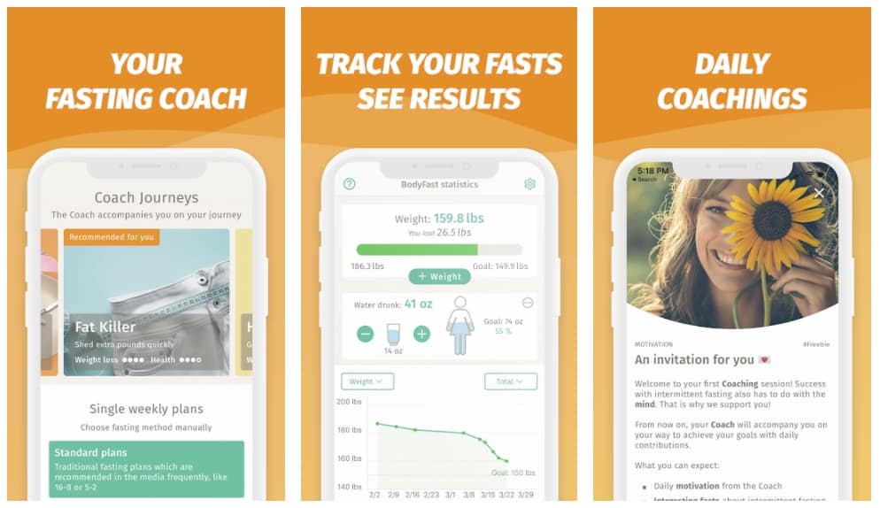 Tampilan dan fitur BodyFast Intermittent Fasting Tracker Diet Coach