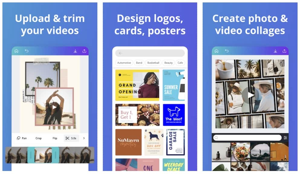 Tampilan dan fitur Canva Graphic Design Video Collage Logo Maker