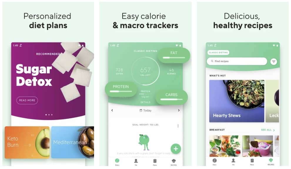 Tampilan dan fitur Lifesum Diet Plan Macro Calculator Food Diary