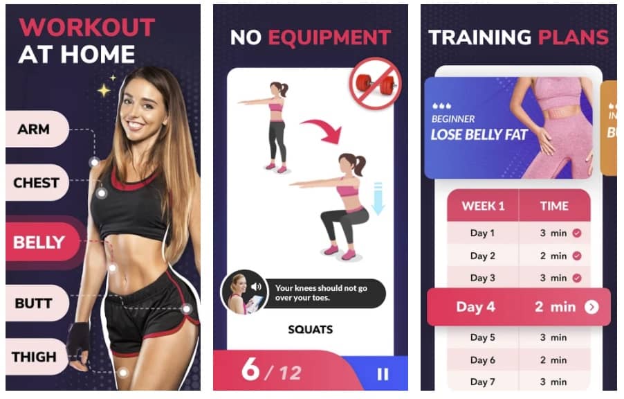Tampilan dan fitur Lose Weight App for Women Workout at Home